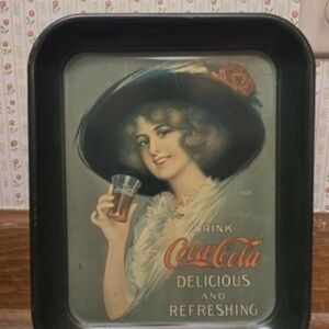 Vtg Coca-Cola Serving Tray Woman Wide Brim Hat-Betty Girl-Home Display Kitchen